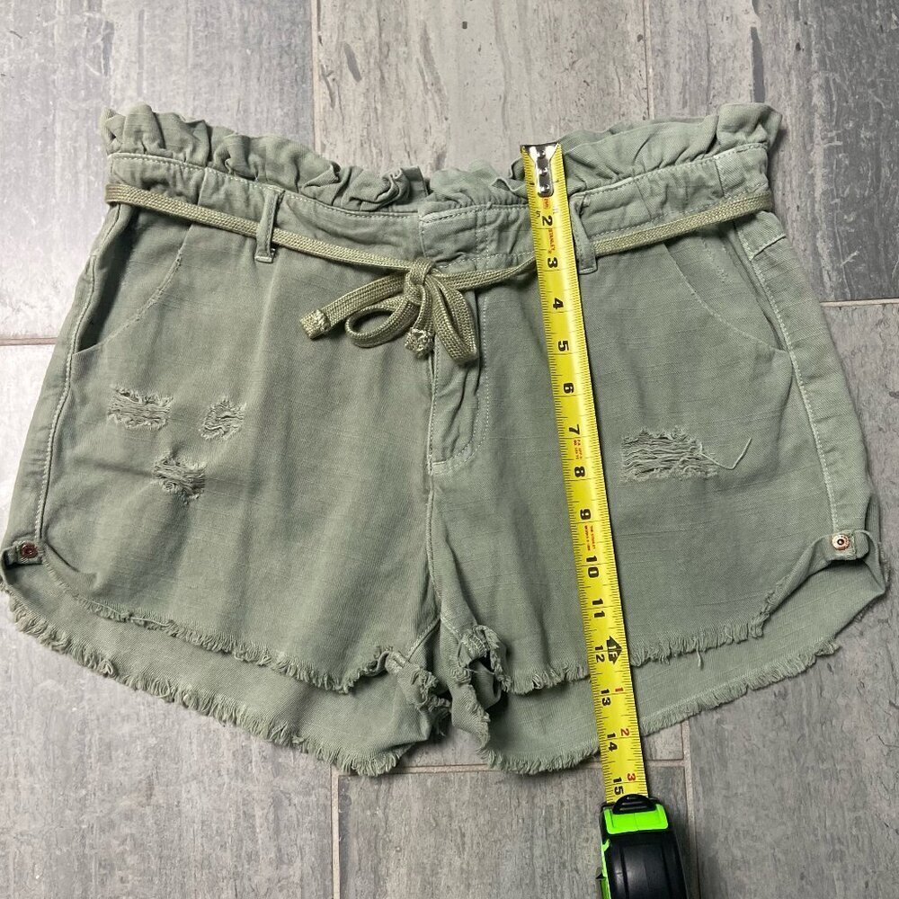 Dance & Marvel Distressed Paperbag Shorts Shoestring Belt Olive Size Large - Picture 5 of 10